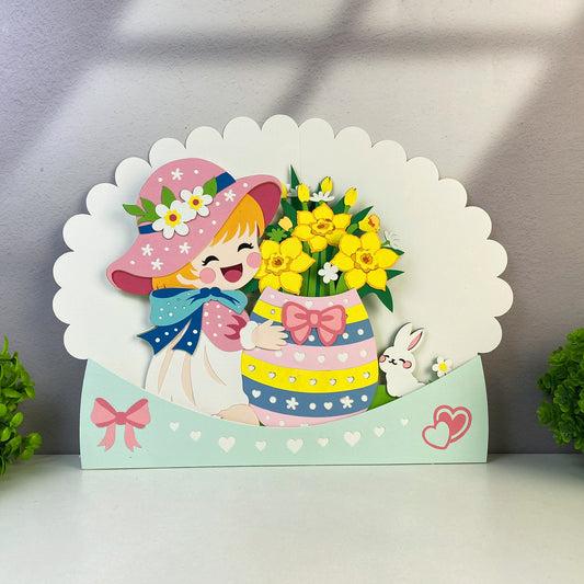 Girl Hugging An Egg – 3D Easter Pop-up Card File - Cricut File - VEKTOR KRAFT