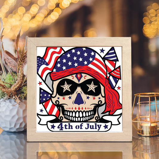 4th Of July Skull – 3D Paper Cut Shadow Box File - Cricut File - (8x8 inches) - VEKTOR KRAFT