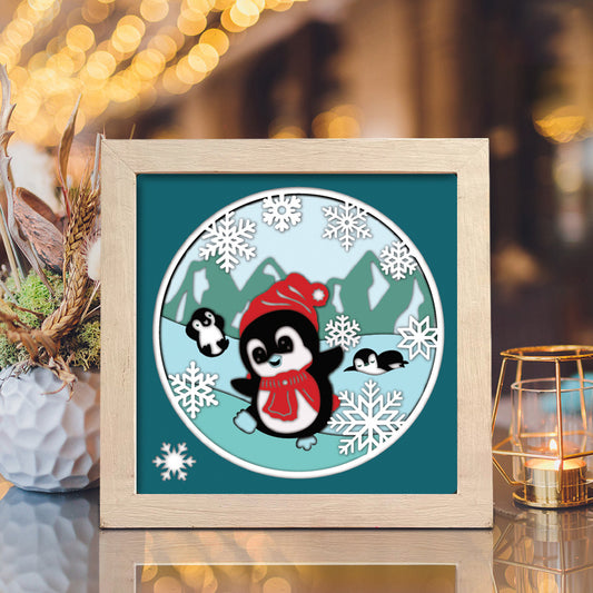 Penguin 2 – 3D Christmas Paper Cut Shadow Box File - Cricut File - (8x8 inches) - VEKTOR KRAFT