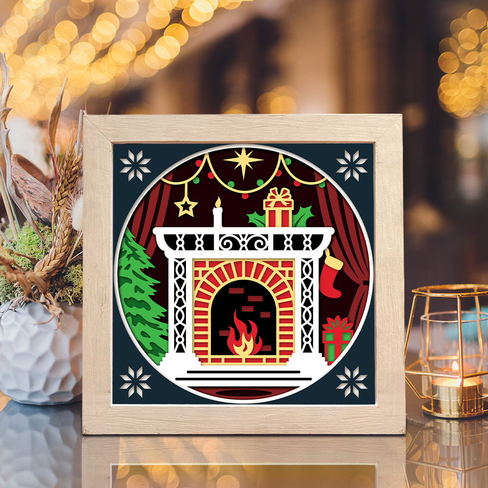 Christmas Fireplace – 3D Shadow Box SVG File for Cricut & Silhouette