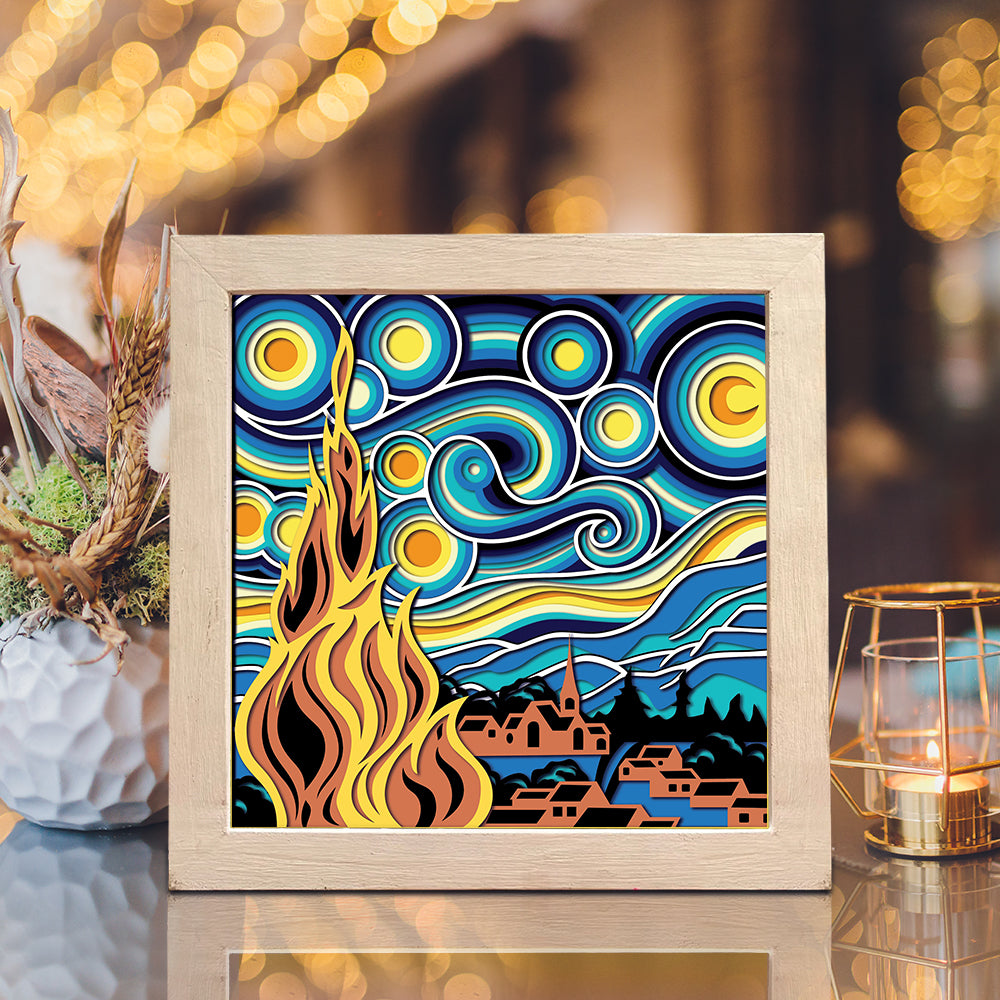 Starry Night 3 – 3D Shadow Box SVG File for Cricut & Silhouette