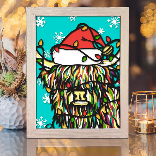 Christmas Highland Cow – 3D Christmas Paper Cut Shadow Box File - Cricut File - (8x10 inches) - VEKTOR KRAFT