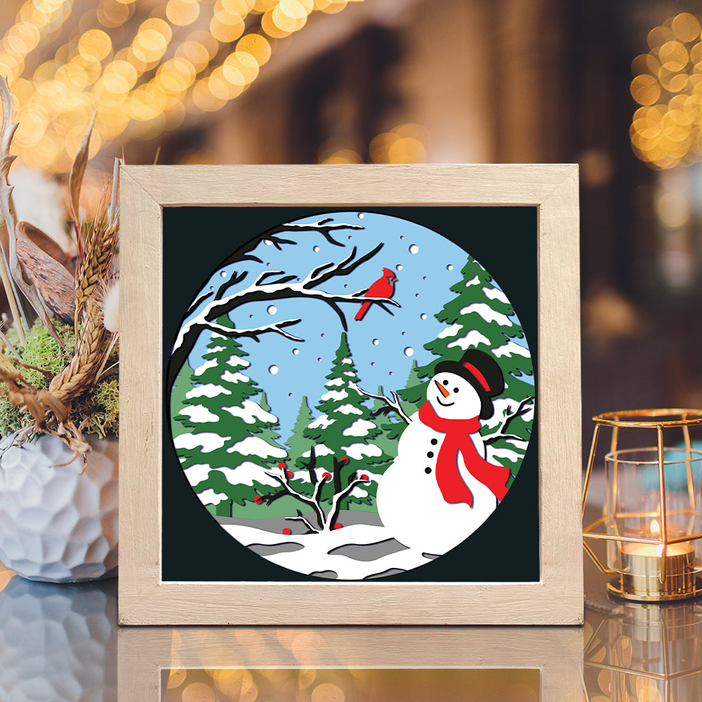 Snowman And Cardinals – 3D Shadow Box SVG File for Cricut & Silhouette