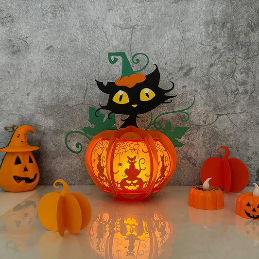 Pumpkin Cat - 3D Halloween Paper Lantern File - Cricut File  - VEKTOR KRAFT