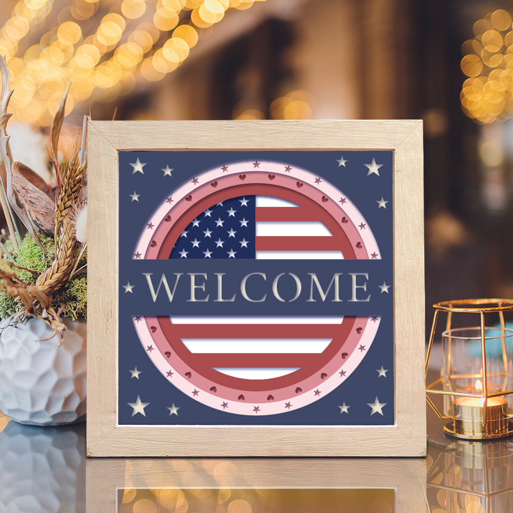 America Welcome – 3D Paper Cut Shadow Box File - Cricut File - (8x8 inches) - VEKTOR KRAFT