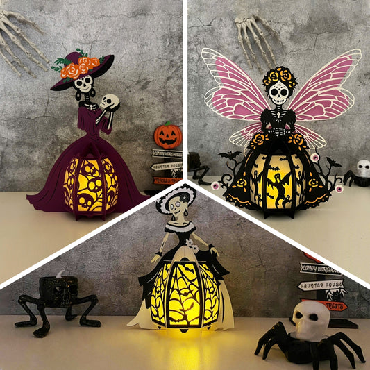 Pack 3 Catrina - 3D Halloween Paper Lantern File - Cricut File  - VEKTOR KRAFT