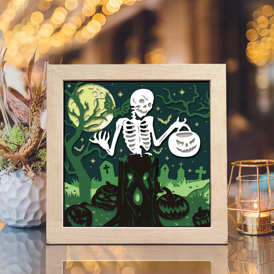 Pumpkin Skeleton – 3D Halloween Paper Cut Shadow Box File - Cricut File - (8x8 inches) - VEKTOR KRAFT