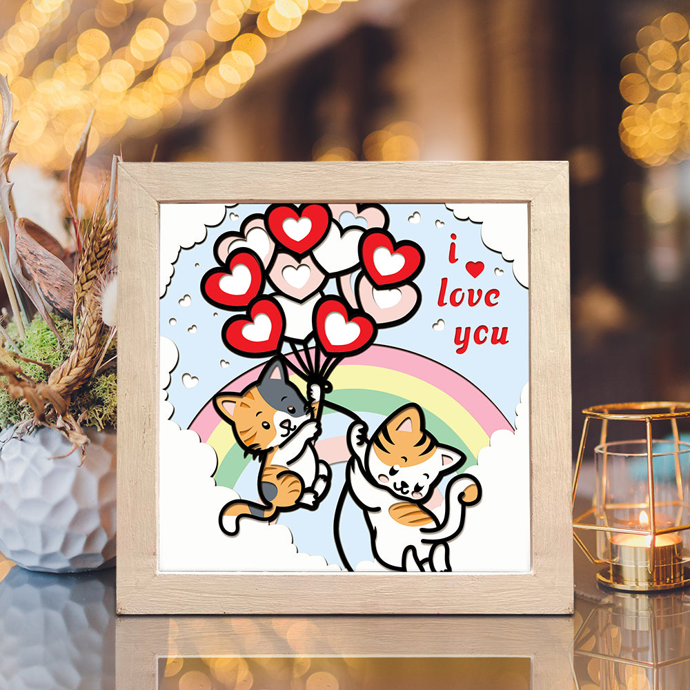 Valentine Cat – 3D Valentine Paper Cut Shadow Box File - Cricut File - (8x8 inches) - VEKTOR KRAFT