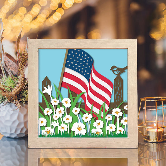 American Flag – 3D Paper Cut Shadow Box File - Cricut File - (8x8 inches) - VEKTOR KRAFT