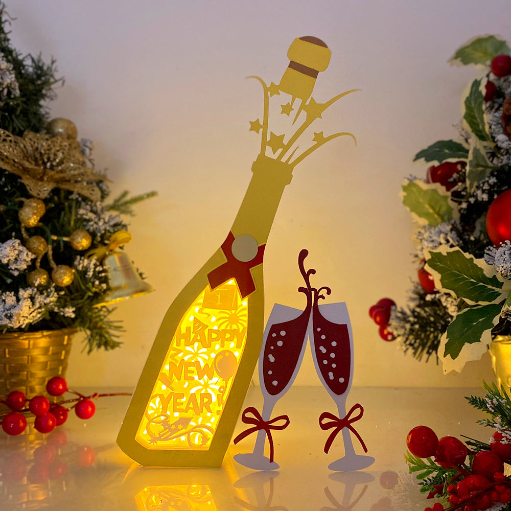 Happy New Year – 3D Champagne Box  File - Cricut File - VEKTOR KRAFT