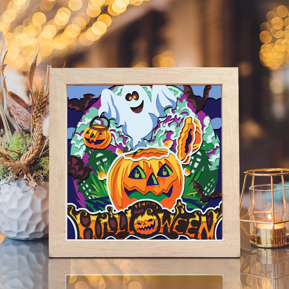 Pumpkin Ghost – 3D Halloween Paper Cut Shadow Box File - Cricut File - (8x8 inches) - VEKTOR KRAFT