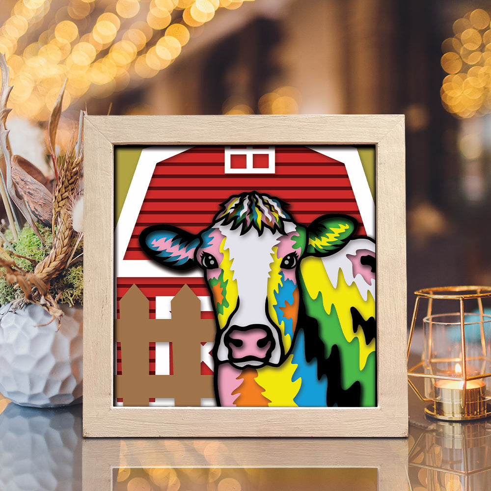 Colorful Cow 2 – 3D Shadow Box SVG File for Cricut & Silhouette