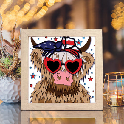 America Highland Cow – 3D Shadow Box SVG File for Cricut & Silhouette