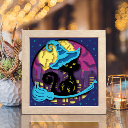 Witch Cat 4 – 3D Halloween Paper Cut Shadow Box File - Cricut File - (8x8 inches) - VEKTOR KRAFT