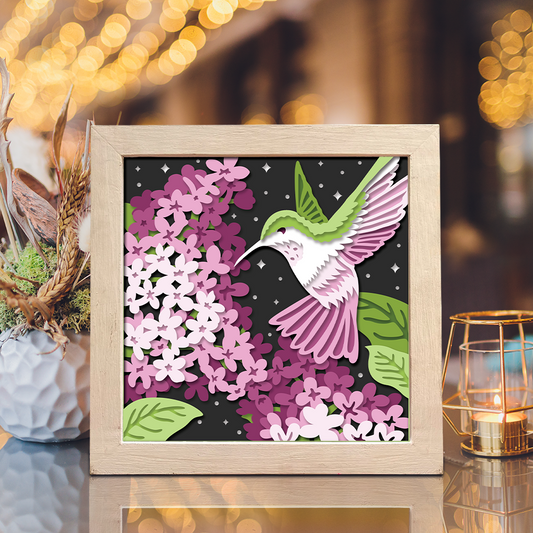 Lilac Branch Flowers With Hummingbird – 3D Animal Paper Cut Shadow Box File - Cricut File - (8x8 inches) - VEKTOR KRAFT