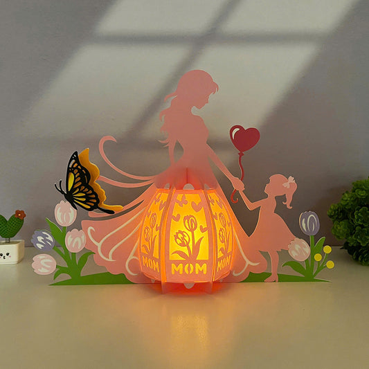 Mom And Daughter - 3D Paper Cut Lantern File  - Cricut File  - VEKTOR KRAFT