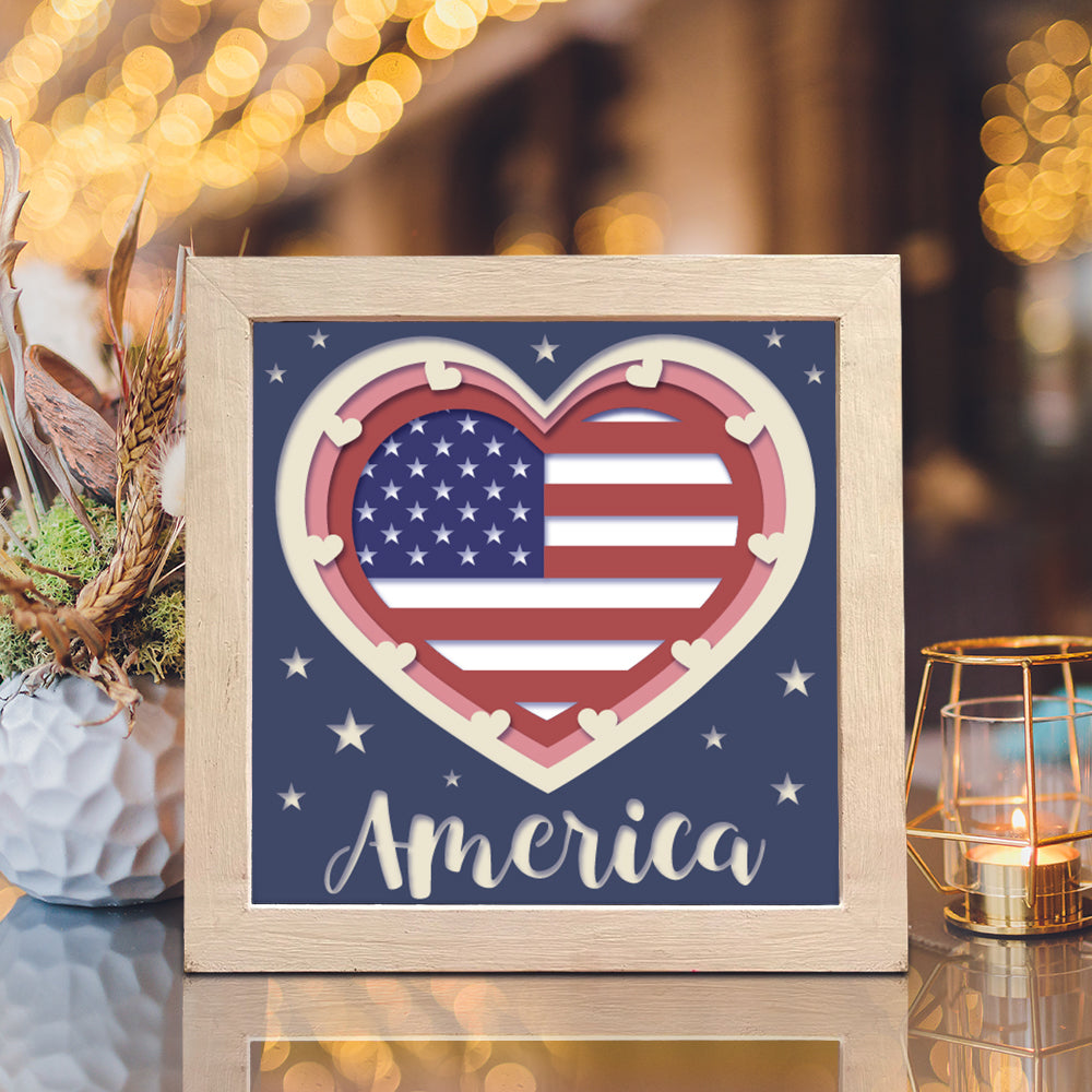 America Heart – 3D Paper Cut Shadow Box File - Cricut File - (8x8 inches) - VEKTOR KRAFT