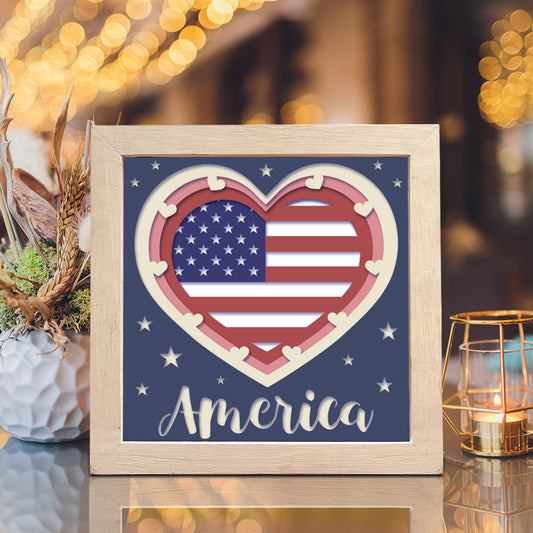 America Heart – 3D Paper Cut Shadow Box File - Cricut File - (8x8 inches) - VEKTOR KRAFT