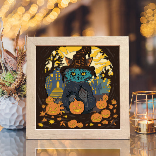 Witch Cat 3 – 3D Halloween Paper Cut Shadow Box File - Cricut File - (8x8 inches) - VEKTOR KRAFT