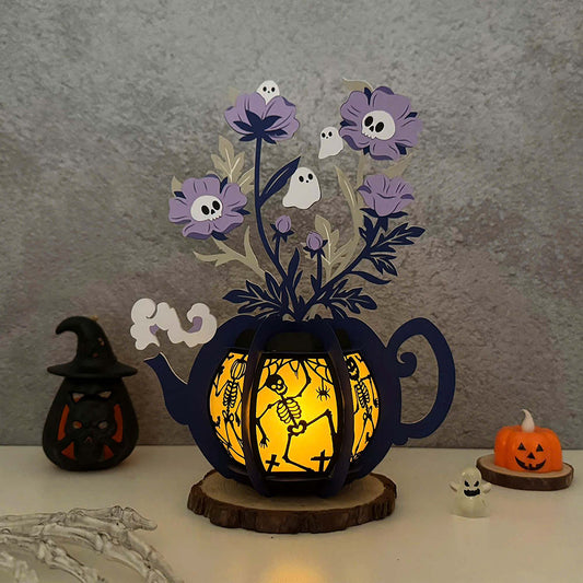 Kettle Flowers Dancing Skeletons - 3D Halloween Paper Lantern File - Cricut File  - VEKTOR KRAFT