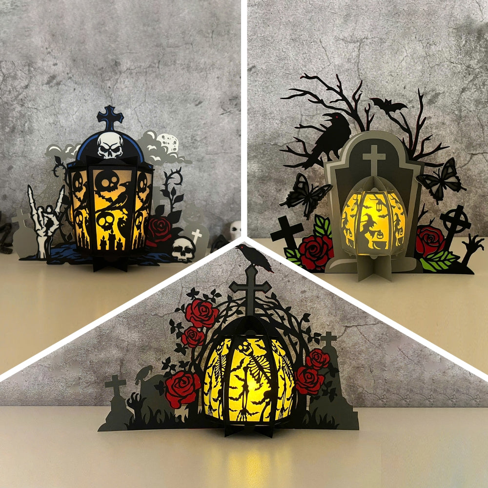 Pack 3 Tombstone - 3D Halloween Paper Lantern File - Cricut File  - VEKTOR KRAFT