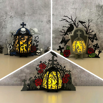Pack 3 Tombstone - 3D Halloween Paper Lantern File - Cricut File  - VEKTOR KRAFT
