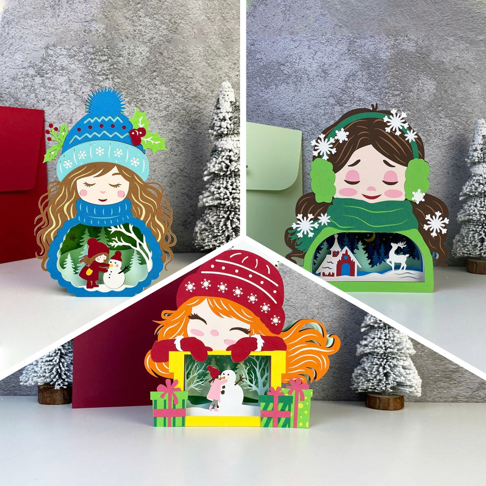Pack 3 Winter Girl – 3D Pop-Up Card SVG File for Cricut & Silhouette