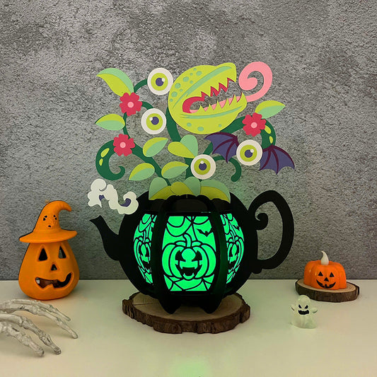 Kettle Flowers 3 - 3D Halloween Paper Lantern File - Cricut File  - VEKTOR KRAFT