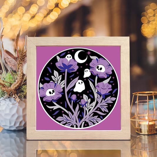Flowers Ghost – 3D Halloween Paper Cut Shadow Box File - Cricut File - (8x8 inches) - VEKTOR KRAFT