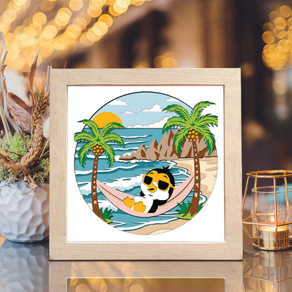 Penguin on the Beach – 3D Animal Paper Cut Shadow Box File - Cricut File - (8x8 inches) - VEKTOR KRAFT