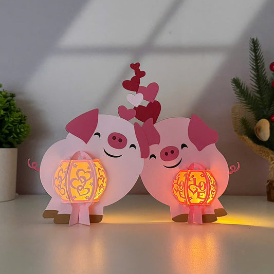 Pig Couple - 3D Animal Lantern File  - Cricut File  - VEKTOR KRAFT