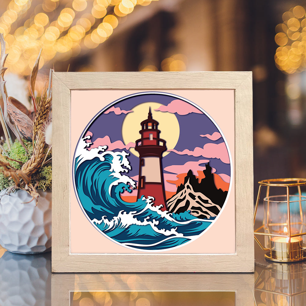 Lighthouse 10– 3D Landscape Paper Cut Shadow Box File  - Cricut File - (8x8 inches) - VEKTOR KRAFT
