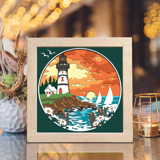 Lighthouse 15 – 3D Landscape Paper Cut Shadow Box File - Cricut File - (8x8 inches) - VEKTOR KRAFT