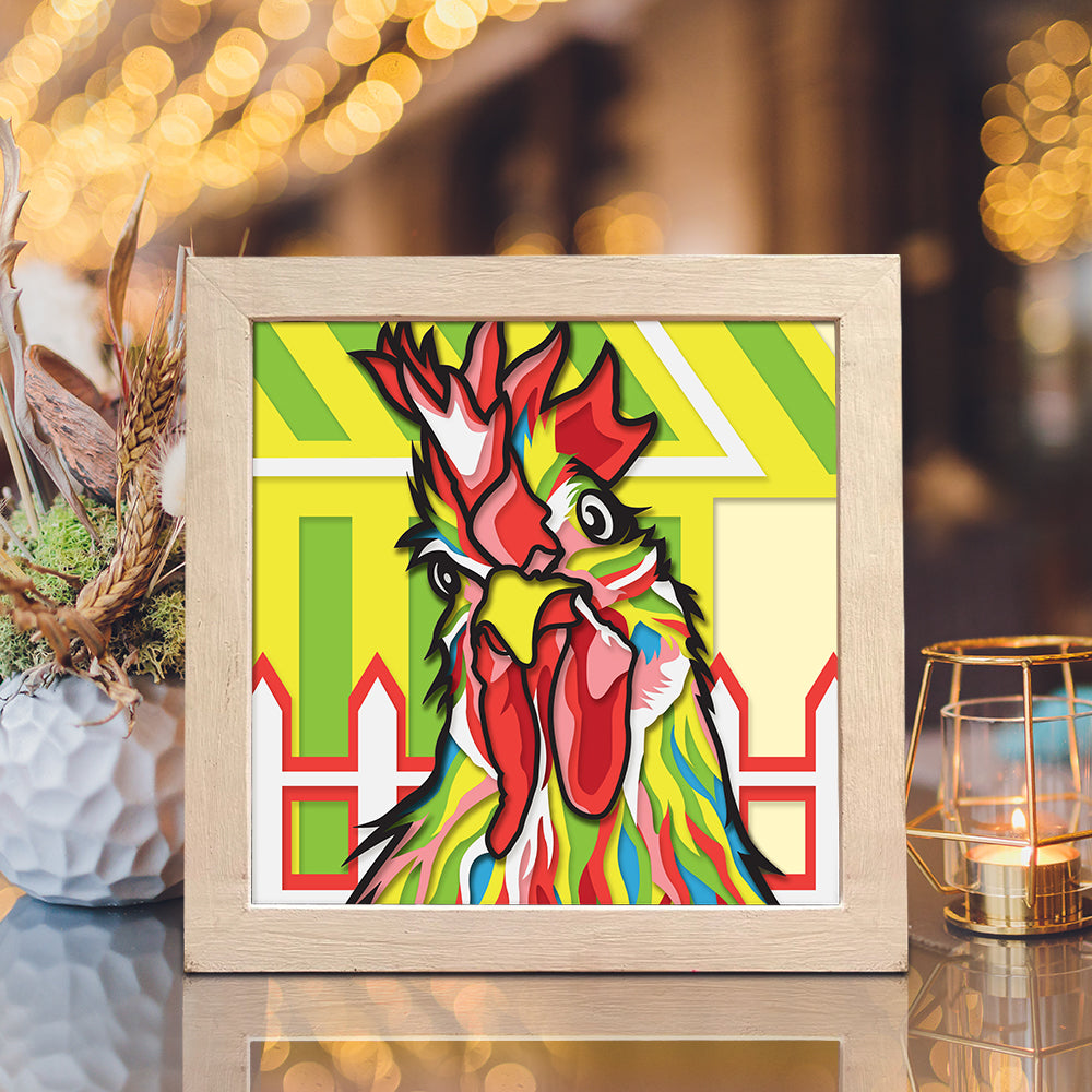 Rooster Colorful 2 – 3D Shadow Box SVG File for Cricut & Silhouette