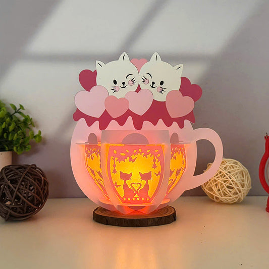 Hot Cocoa Cat Couple - 3D Valentine Paper Lantern File  - Cricut File  - VEKTOR KRAFT