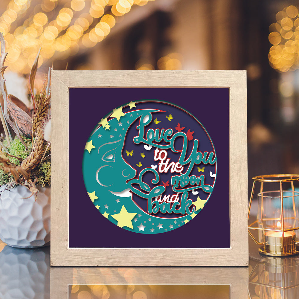 Love You To The Moon And Back – 3D Valentine Paper Cut Shadow Box File - Cricut File - (8x8 inches) - VEKTOR KRAFT