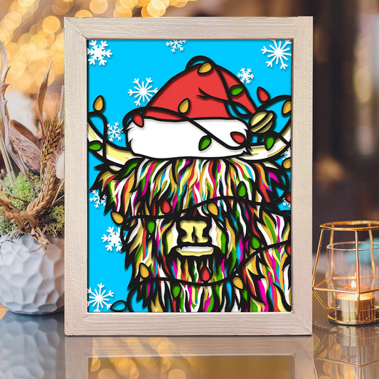 Christmas Highland Cow – 3D Christmas Paper Cut Shadow Box File - Cricut File - (8x10 inches) - VEKTOR KRAFT