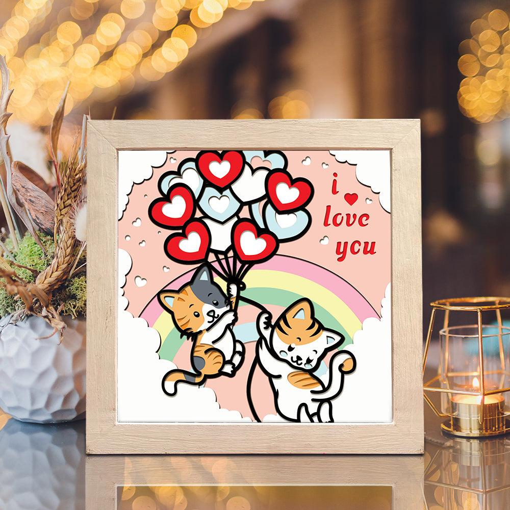 Valentine Cat – 3D Valentine Paper Cut Shadow Box File - Cricut File - (8x8 inches) - VEKTOR KRAFT