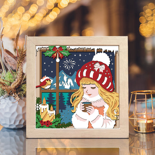 Winter Girl – 3D Christmas Paper Cut Shadow Box File - Cricut File - (8x8 inches) - VEKTOR KRAFT