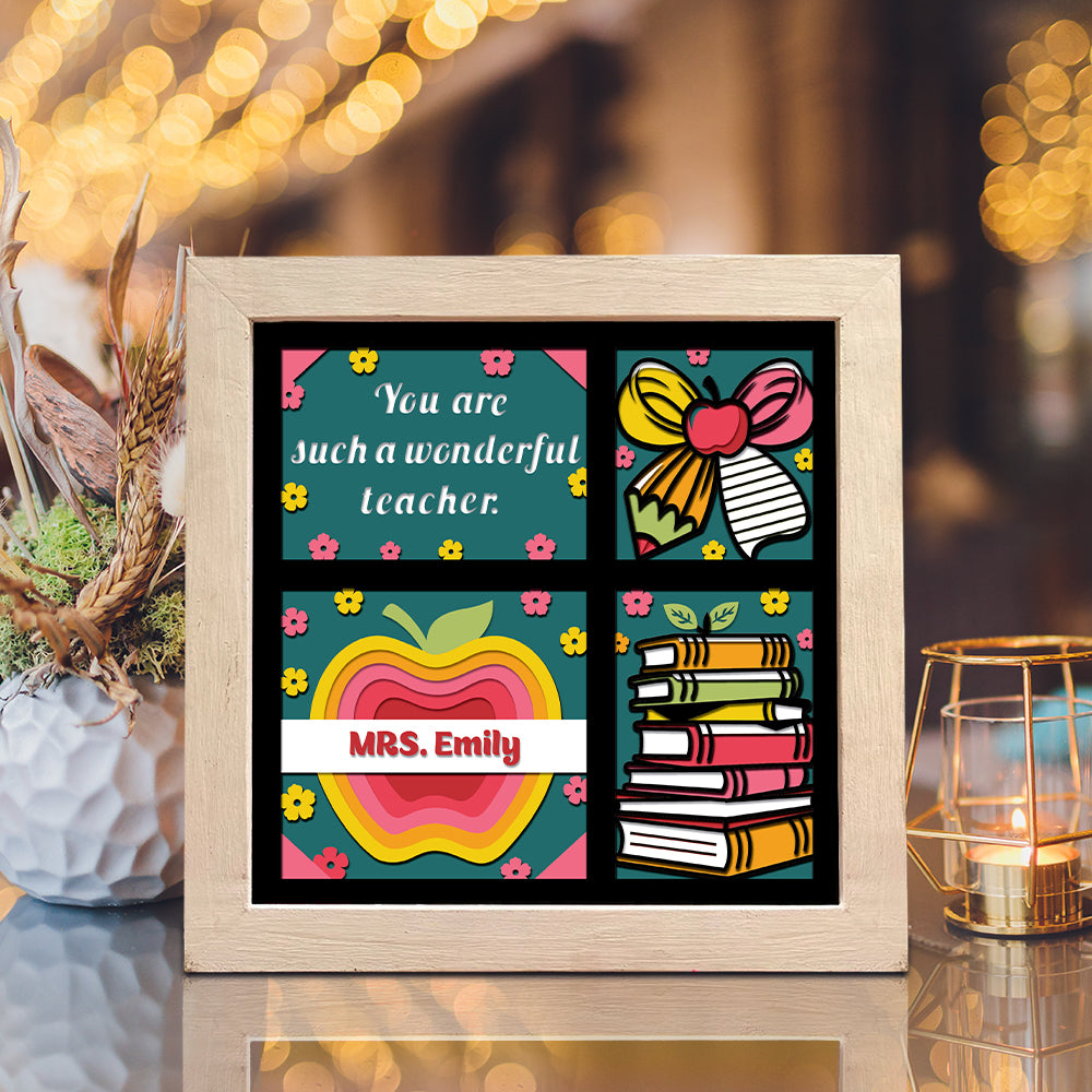 Teacher Gift 4 – 3D Customizable Paper Cut Shadow Box File - Cricut File - (8x8 inches) - VEKTOR KRAFT