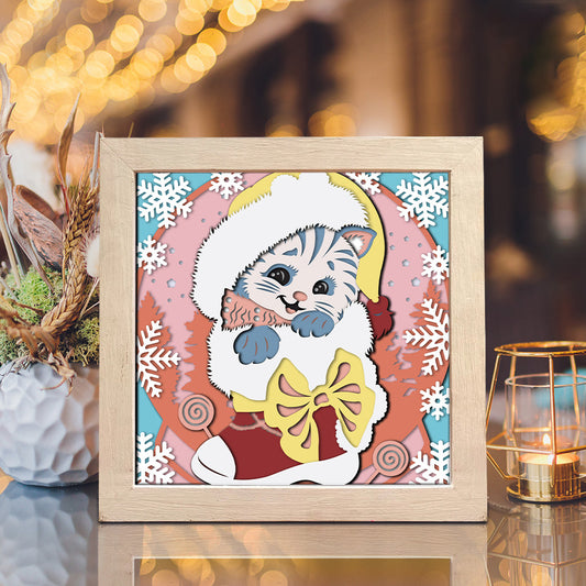 Christmas Cat – 3D Christmas Paper Cut Shadow Box File - Cricut File - (8x8 inches) - VEKTOR KRAFT