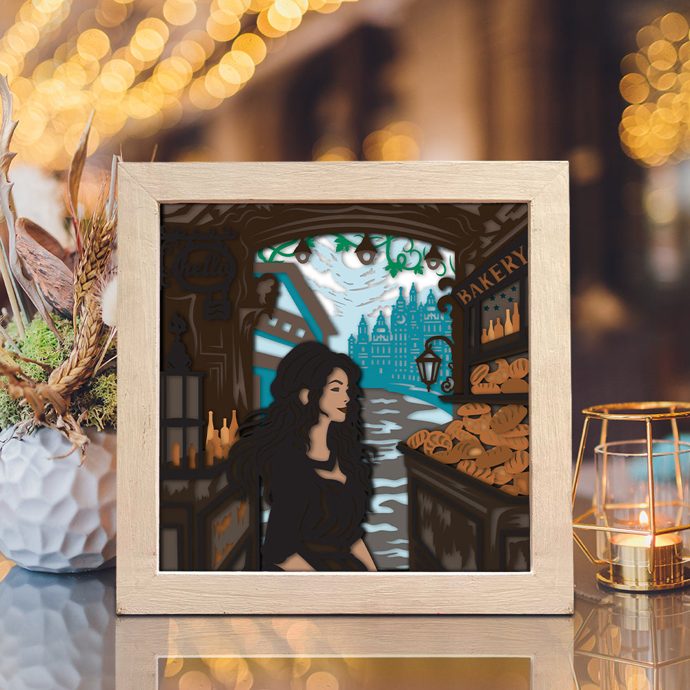 The Girl And The Bakery – 3D Paper Cut Shadow Box File - Cricut File - (8x8 inches) - VEKTOR KRAFT
