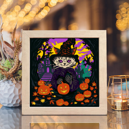 Witch Cat 3 – 3D Halloween Paper Cut Shadow Box File - Cricut File - (8x8 inches) - VEKTOR KRAFT