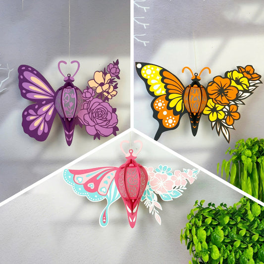 Pack 3 Butterfly Flower - 3D Paper Lantern File  - Cricut File  - VEKTOR KRAFT