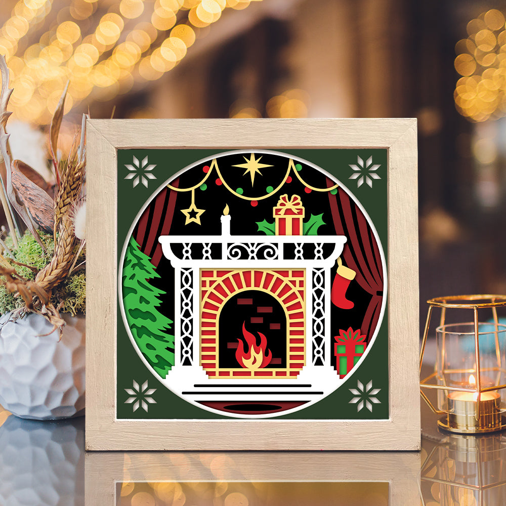 Christmas Fireplace – 3D Shadow Box SVG File for Cricut & Silhouette