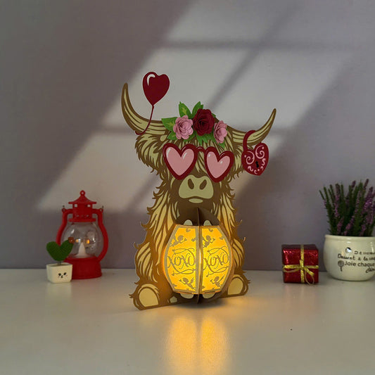 Highland Cow Valentine - 3D Valentine Paper Lantern File  - Cricut File  - VEKTOR KRAFT