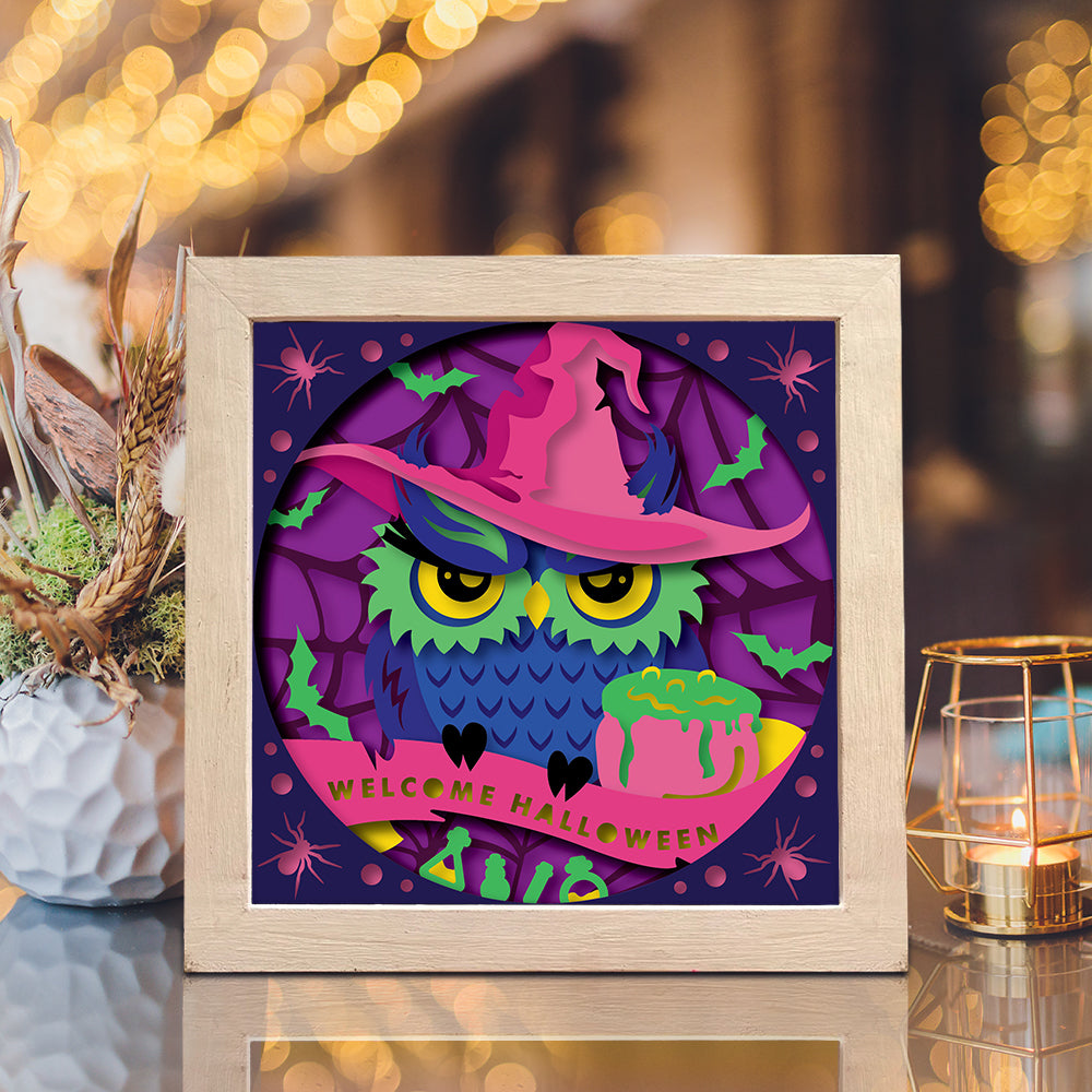 Witch Owl – 3D Halloween Paper Cut Shadow Box File - Cricut File - (8x8 inches) - VEKTOR KRAFT