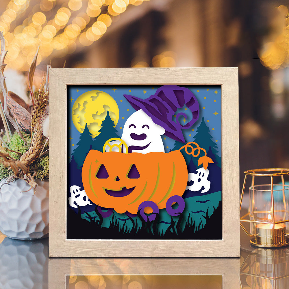 Pumpkin Boo – 3D Halloween Paper Cut Shadow Box File - Cricut File - (8x8 inches) - VEKTOR KRAFT