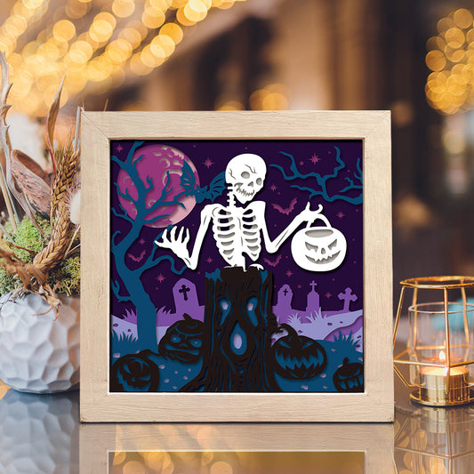 Pumpkin Skeleton – 3D Halloween Paper Cut Shadow Box File - Cricut File - (8x8 inches) - VEKTOR KRAFT