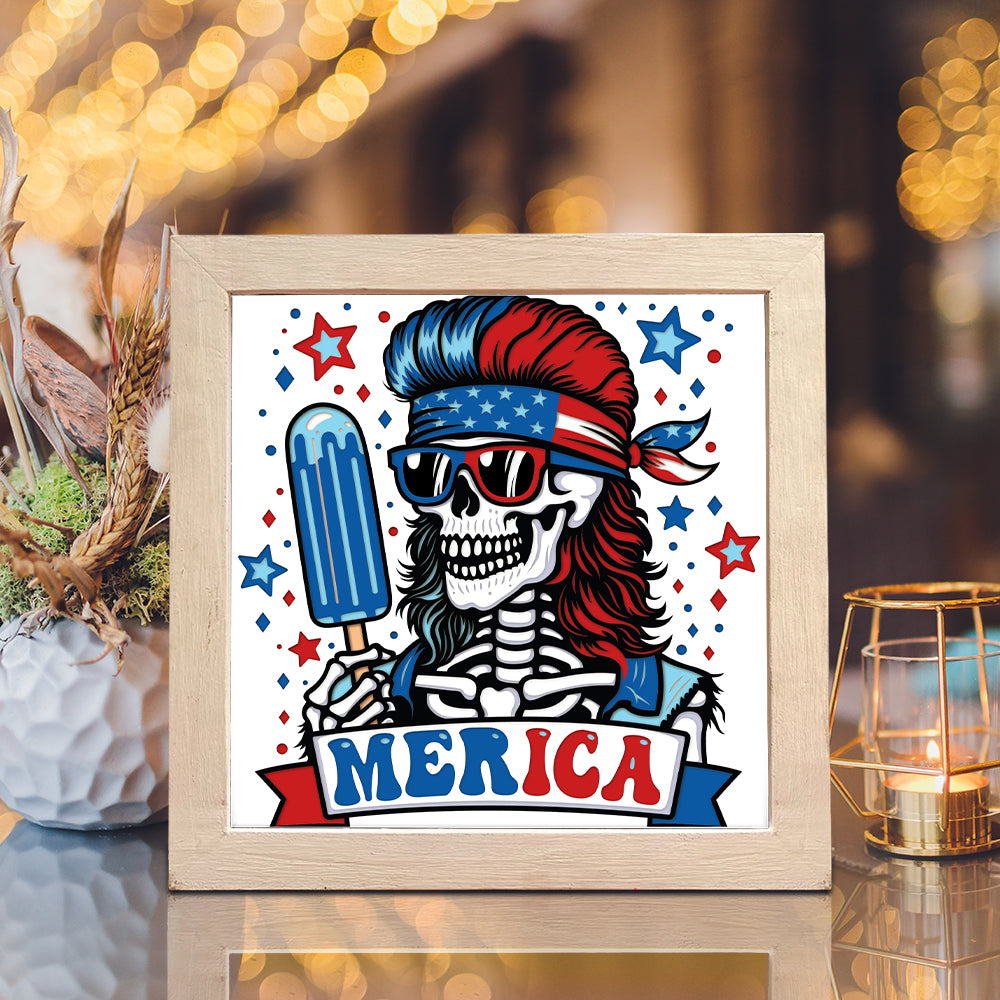 4th Of July Skeleton – 3D Paper Cut Shadow Box File - Cricut File - (8x8 inches) - VEKTOR KRAFT